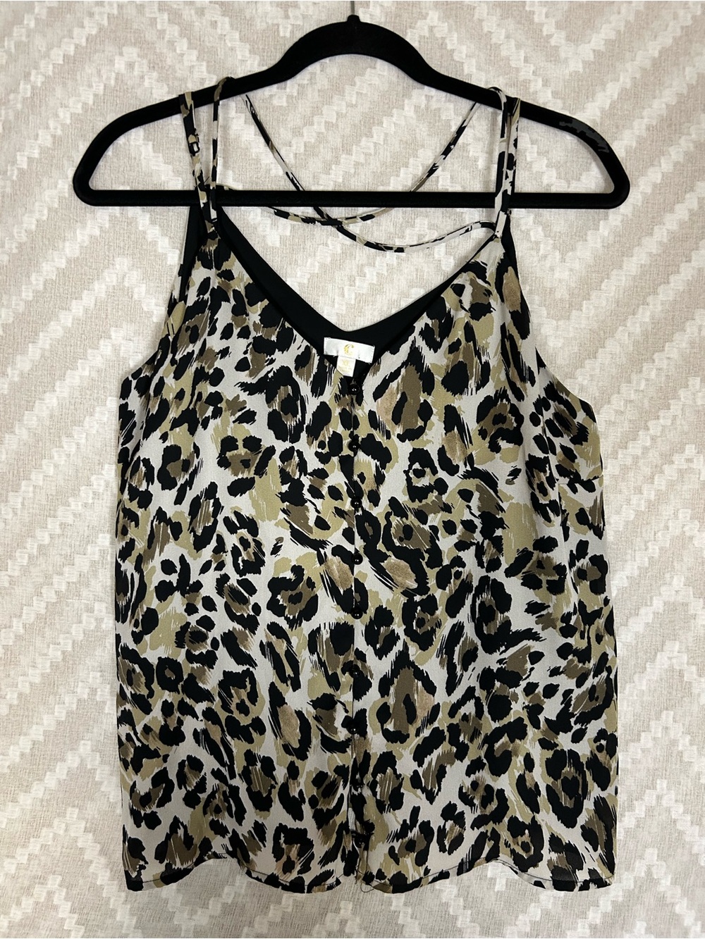 Olive and Black Leopard Print V-Neck Cami Top